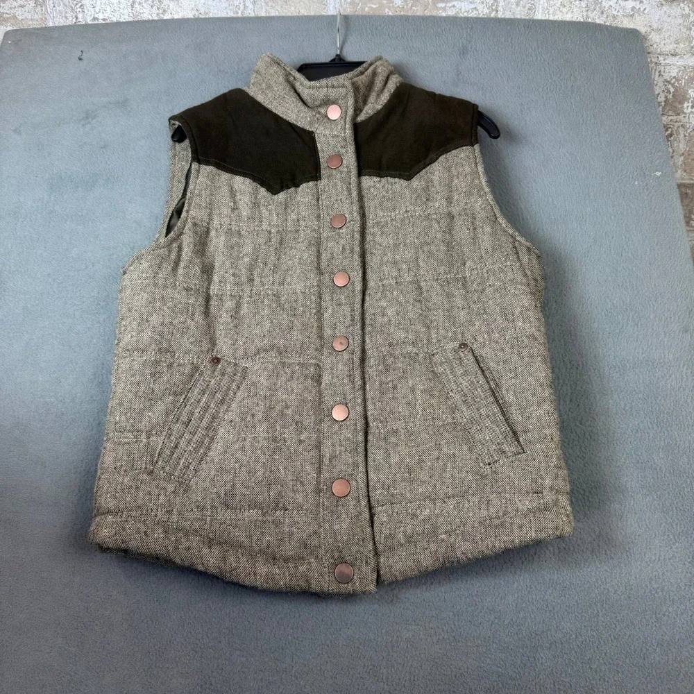 CASONO Kids Quilted Tweed Vest Brown Suede Accents Snap Front Size Youth Large